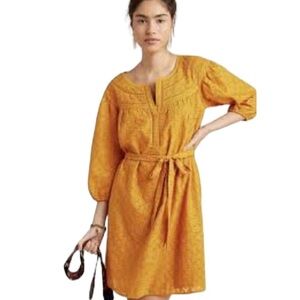Anthropologie Daniel Rainn Mustard Gold Embroidered Dress Sash Belt Size XS